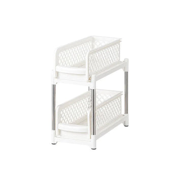 Bathroom Kitchen Sink Storage Rack Drawer Plastic Shelf Seasoning Holder - White
