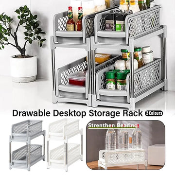 Bathroom Kitchen Sink Storage Rack Drawer Plastic Shelf Seasoning Holder - White - 0