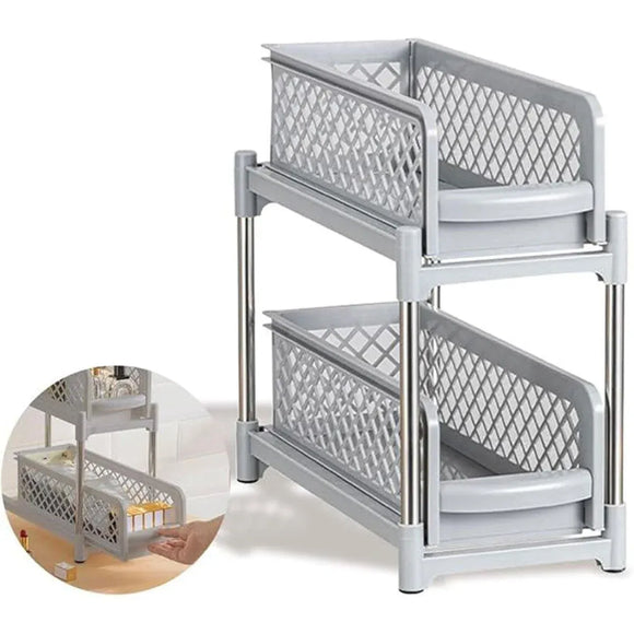 Bathroom Kitchen Sink Storage Rack Drawer Plastic Shelf Seasoning Holder - White