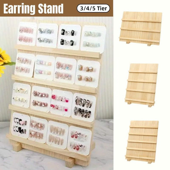 Wooden Earrings Display Rack Multi Tier Jewelry Stand Organizer Earrings Holder - 5-Tier