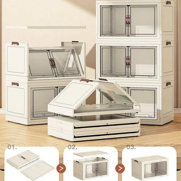 3 Tier Folding Storage Cabinet Shelf with Doors and Wheels for Home Office Dorm