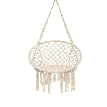 Beige Hanging Chair with Tassels and Two Rings - 1 Piece - 0