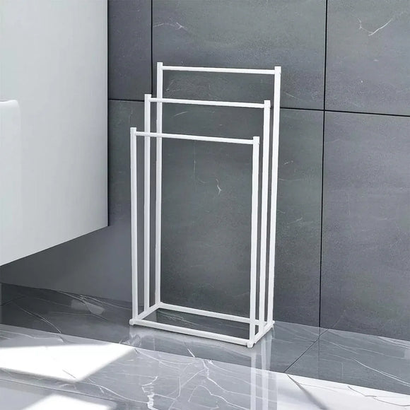 3 Tier Metal Towel Rack Freestanding 3 Bars Drying Shelf Holder Stand Organizer