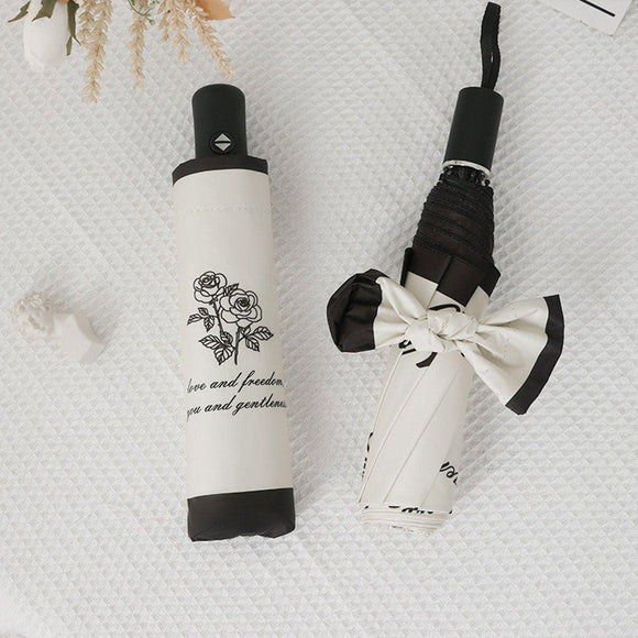 Vintage Rose UV Protection Automatic Manual Tri-fold Sun Rain Umbrella Sunshade - Automatic