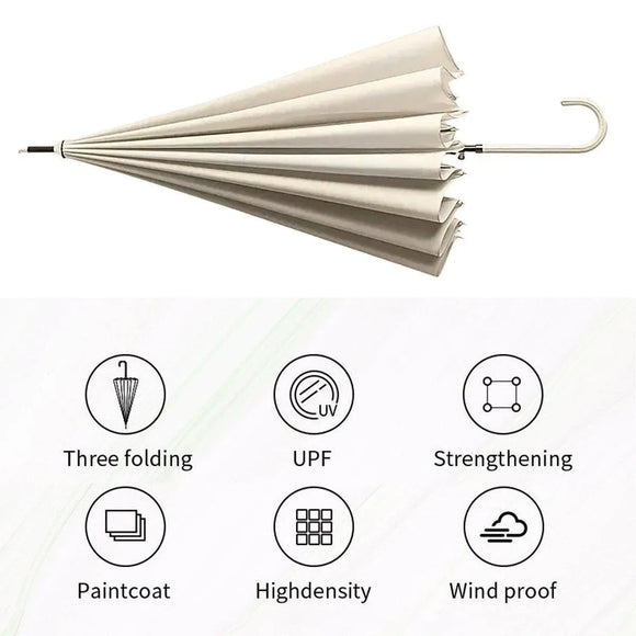 Large 16 Bone Automatic Umbrella Unisex Long Handle Dual Use Rain Sun Umbrella - Green