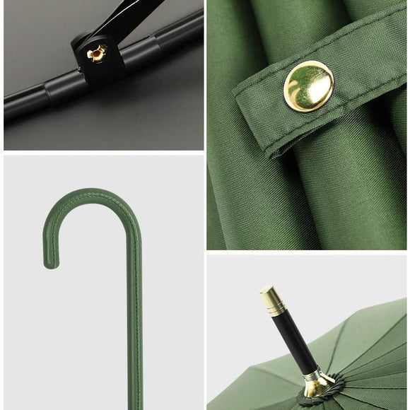 Large 16 Bone Automatic Umbrella Unisex Long Handle Dual Use Rain Sun Umbrella - Green