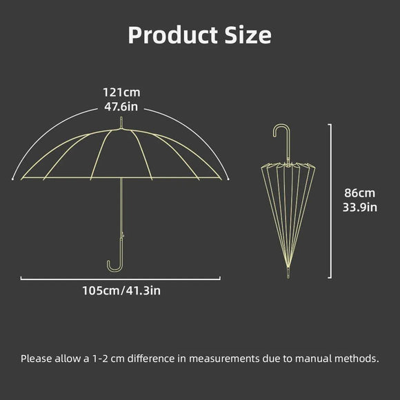 Large 16 Bone Automatic Umbrella Unisex Long Handle Dual Use Rain Sun Umbrella - White