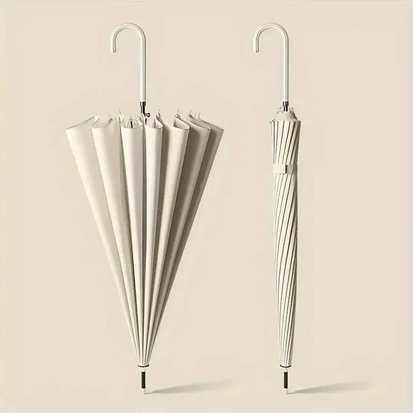 Large 16 Bone Automatic Umbrella Unisex Long Handle Dual Use Rain Sun Umbrella - White