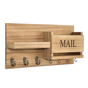 Wooden Wall Mounted Key Holder Storage Rack Door Hook Hanger Coat Rack Organizer - 0