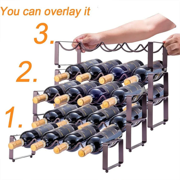 Iron Wine Rack Bottle Holder Metal Display Stand Tabletop Decorative Storage - Brown