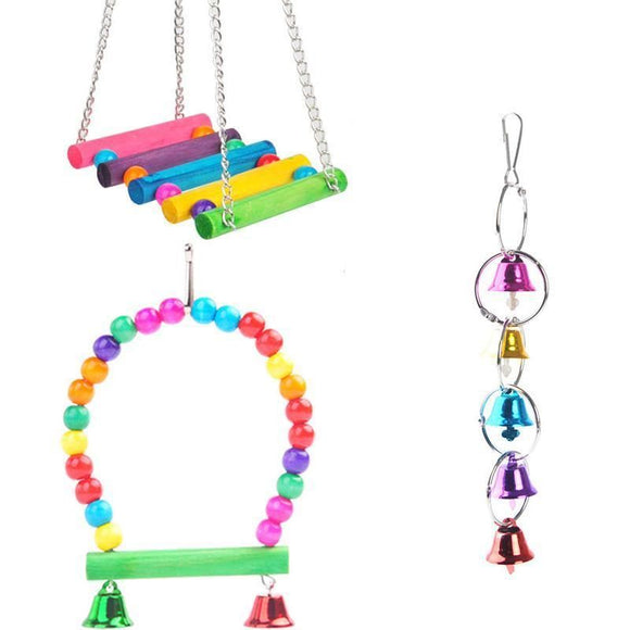5PCS Hanging Parrot Toys Set with Swings and Ladders for Budgies Cockatiels Cages