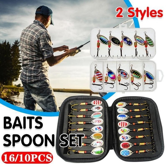 10/16PCS Fishing Lure Spinners Baits Spoon Set with Tackle Bag Trout Bass Tackle - A(16PCS)