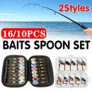 10/16PCS Fishing Lure Spinners Baits Spoon Set with Tackle Bag Trout Bass Tackle - A(16PCS)-1