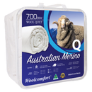 Woolcomfort Aus Made Merino Wool Quilt 700GSM 210x210cm Queen Size-1
