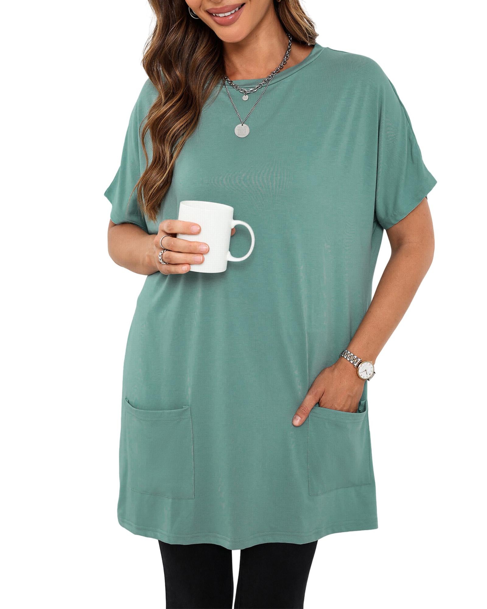 Azura Exchange Side Pockets Short Sleeve Tunic Top - S