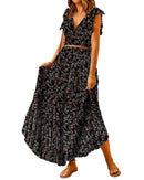 Azura Exchange Floral Ruffled Crop Top and Maxi Skirt Set - M-3