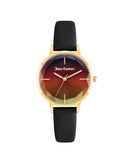 Gold Fashion Womens Analog Quartz Watch with Black Leatherette Wristband One Size Women-1