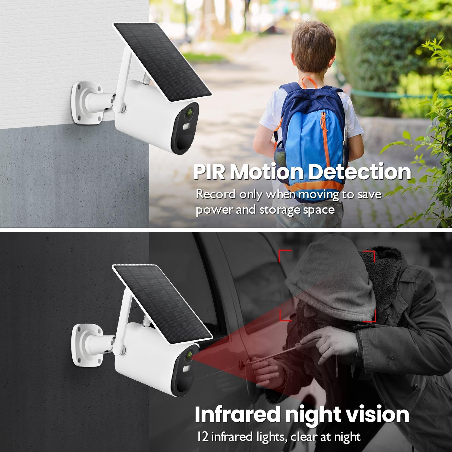 Solar-Powered Wifi Camera 1080P Hd Motion Detection Night Vision 2-Way Audio Tf Card