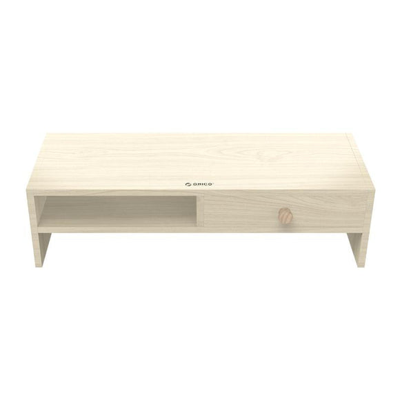 Wood Grain Monitor Stand with Drawer - 2 Layers