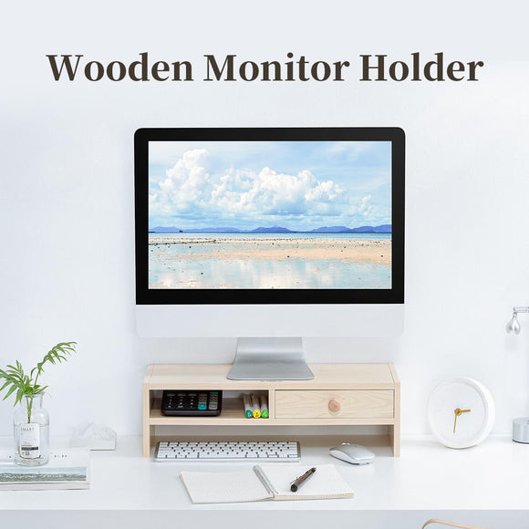 Wood Grain Monitor Stand with Drawer - 2 Layers