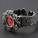 Flower Embossed Retro Bracelet Watch - Women Quartz - Black-9