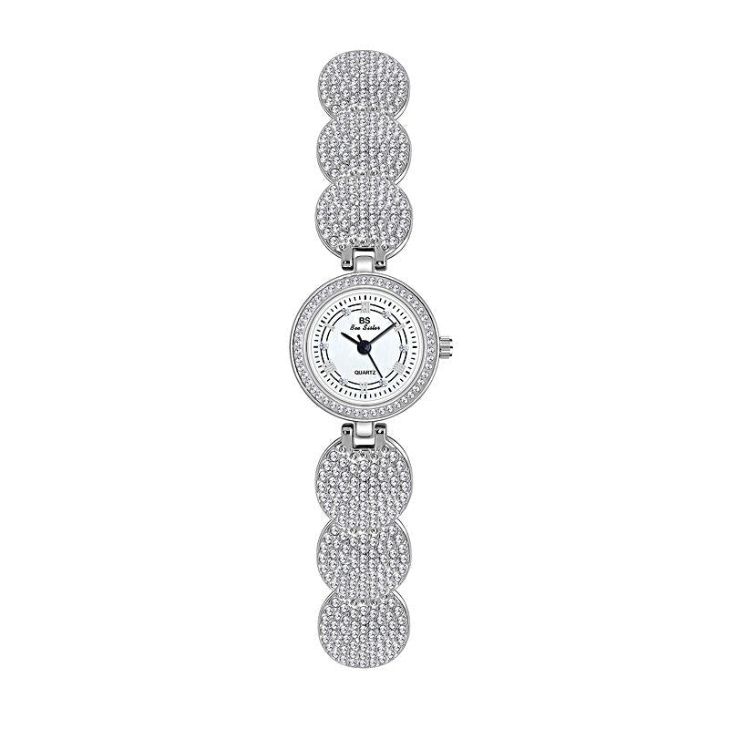 Diamond-inlaid Women Chain Watch - Elegant Accessory - Silver