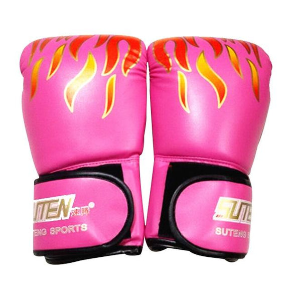 Adult Flame Pattern Pu Leather Boxing Gloves - Green