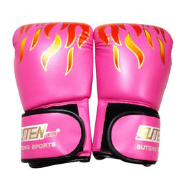 Adult Flame Pattern Pu Leather Boxing Gloves - Yellow - 0