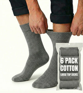 6x Pair COTTON Rich LOOSE TOP SOCKS Circulation Diabetic Comfort in Grey