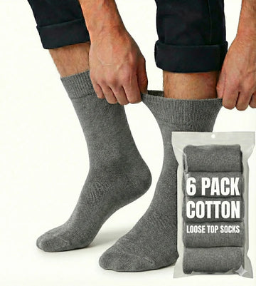 6x Pair COTTON Rich LOOSE TOP SOCKS Circulation Diabetic Comfort in Grey