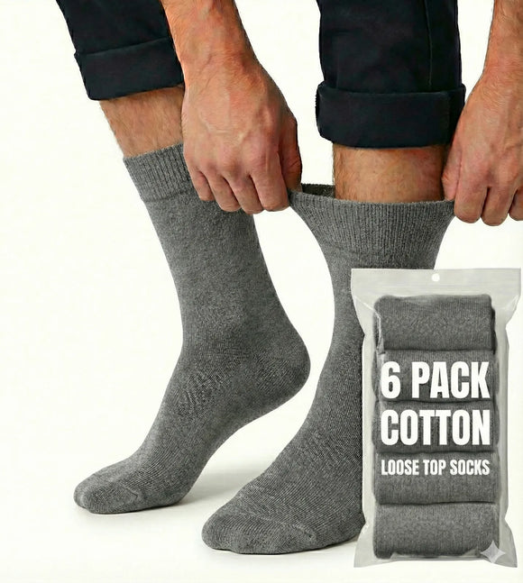 6x Pair COTTON Rich LOOSE TOP SOCKS Circulation Diabetic Comfort in Grey