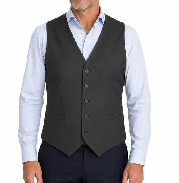 Mens Peaked Vest Waistcoat w/ Knitted Back Suit Formal Wedding Dress Up - Charcoal