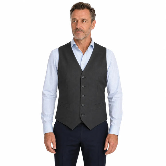Mens Peaked Vest Waistcoat w/ Knitted Back Suit Formal Wedding Dress Up - Charcoal