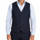 Mens Peaked Vest Waistcoat w/ Knitted Back Suit Formal Wedding Dress Up - Navy-1