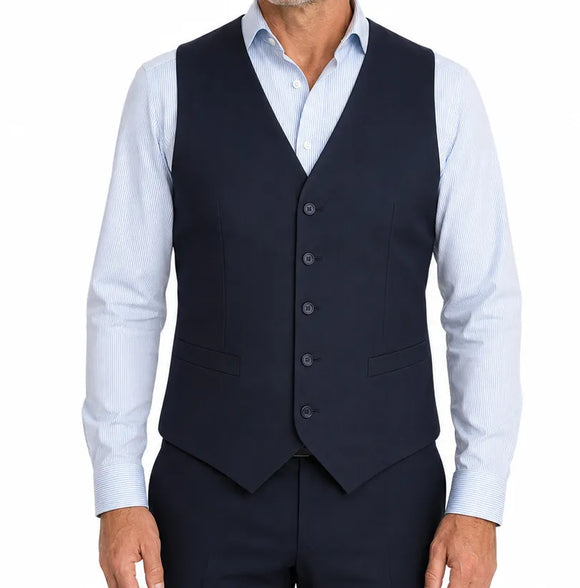 Mens Peaked Vest Waistcoat w/ Knitted Back Suit Formal Wedding Dress Up - Navy