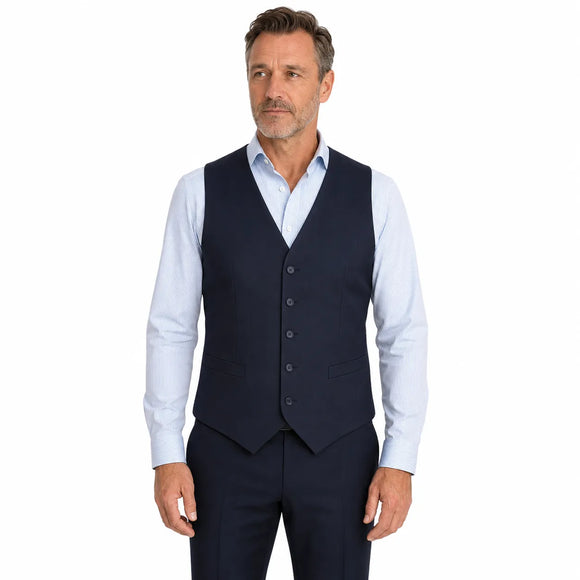 Mens Peaked Vest Waistcoat w/ Knitted Back Suit Formal Wedding Dress Up - Navy