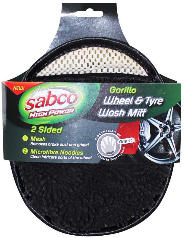 Sabco High Power Gorilla Wheel & Tyre Wash Mitt 2 Sided Mesh & Microfibre Sponge - 0