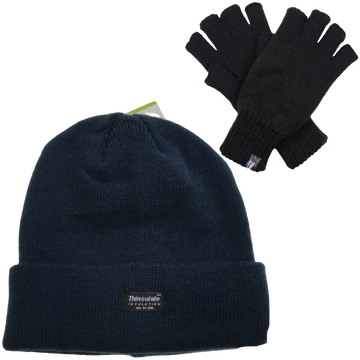 Dents 2pcs Set Mens 3M Thinsulate Pull-On Beanie + Knitted Fingerless Gloves
