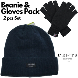 Dents 2pcs Set Mens 3M Thinsulate Pull-On Beanie + Knitted Fingerless Gloves - 0