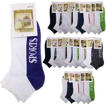 24x COTTON ANKLE SOCKS Sport Cushion Foot Low Cut Running - Assorted Colours Bulk - 0