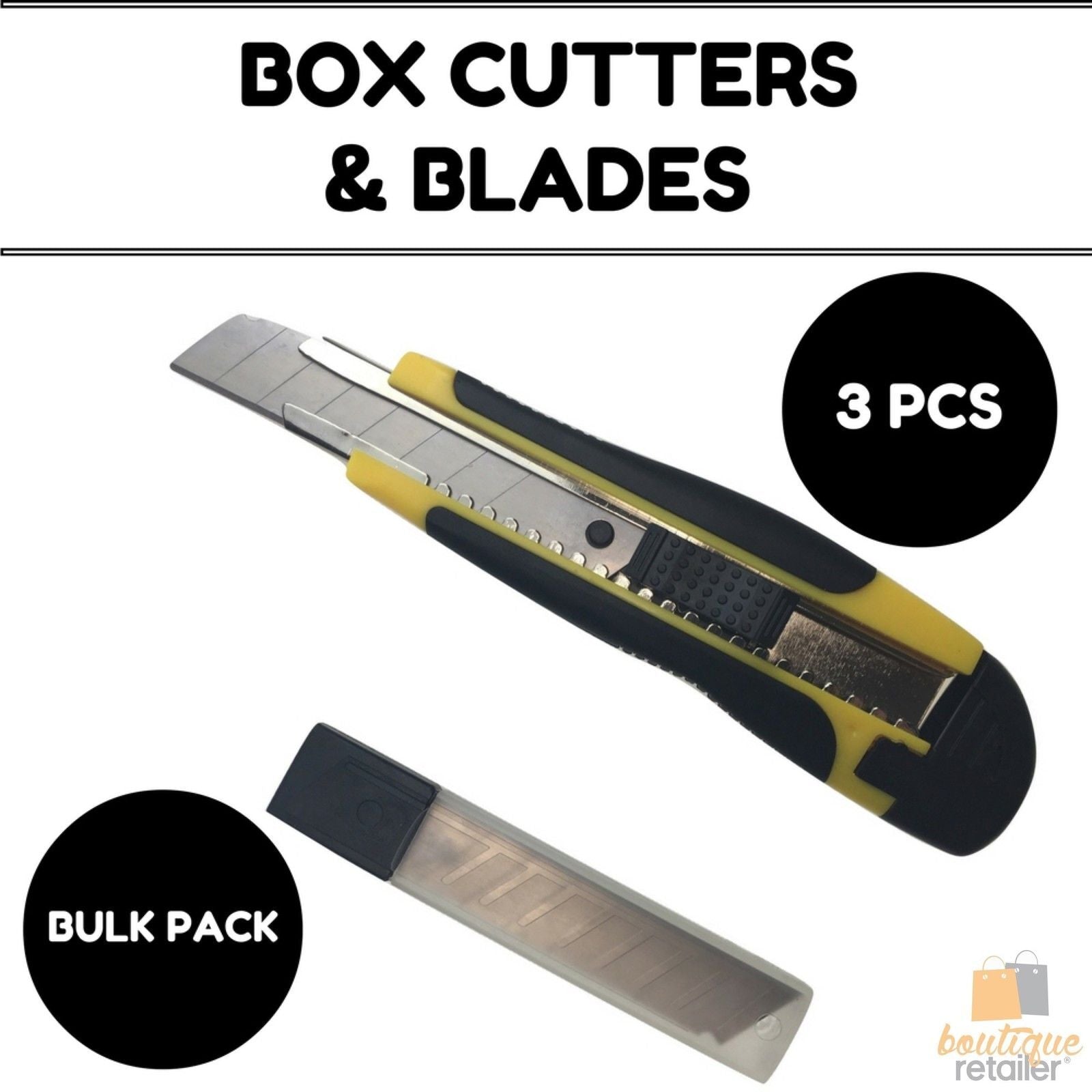 3x BOX CUTTERS Knife Retractable Blade Snap Off Razor 18mm Durable Opener BULK - 0