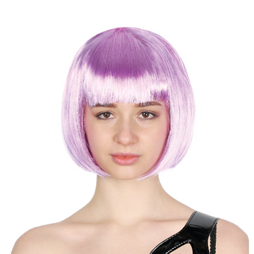 Bob Wig Costume Short Straight Fringe Cosplay Party Full Hair Womens Fancy Dress - Lilac - 0