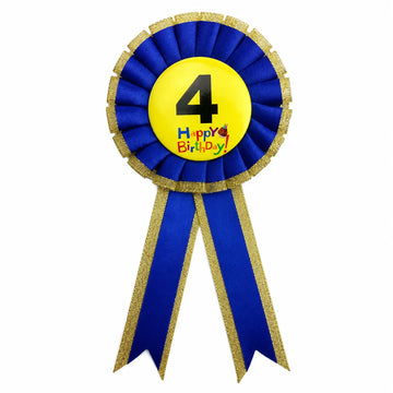 Kids Birthday Badge Rosette with Ribbon Party Favour Fancy Dress - Age 4 Blue - 0