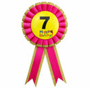 Kids Birthday Badge Rosette with Ribbon Party Favour Fancy Dress - Age 7 Pink-1