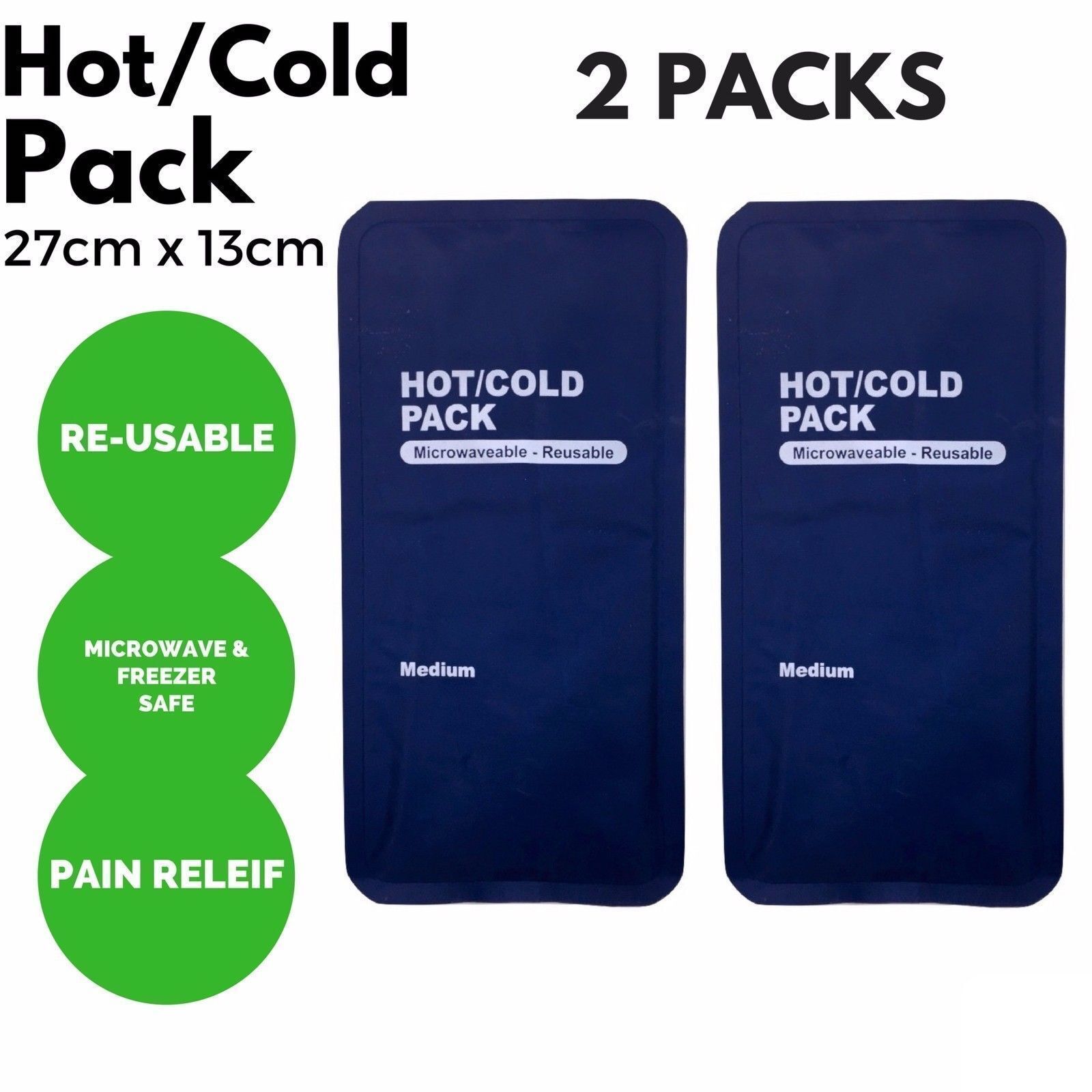 2x HOT COLD PACK First Aid Reusable Ice Heat Gel Packs Microwaveable Relief - 0