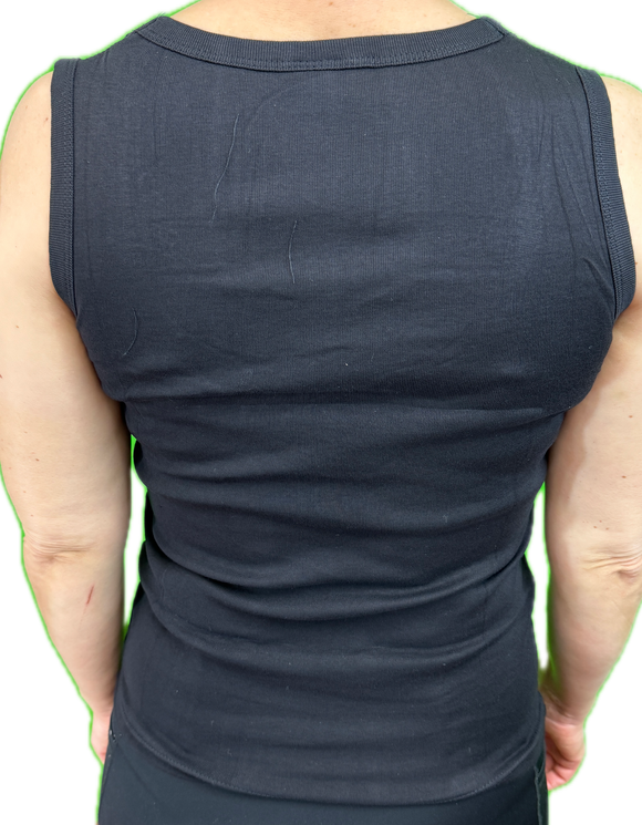 Ladies Sleeveless Singlet Top Womens Summer Basic Tank Shirt Lace Motif Front - Black - 12-14