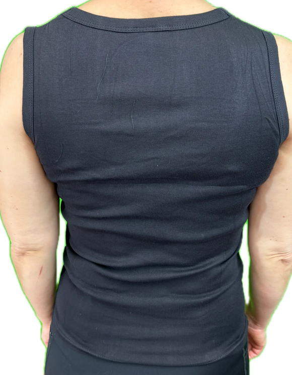 Ladies Sleeveless Singlet Top Womens Summer Basic Tank Shirt Lace Motif Front - Black