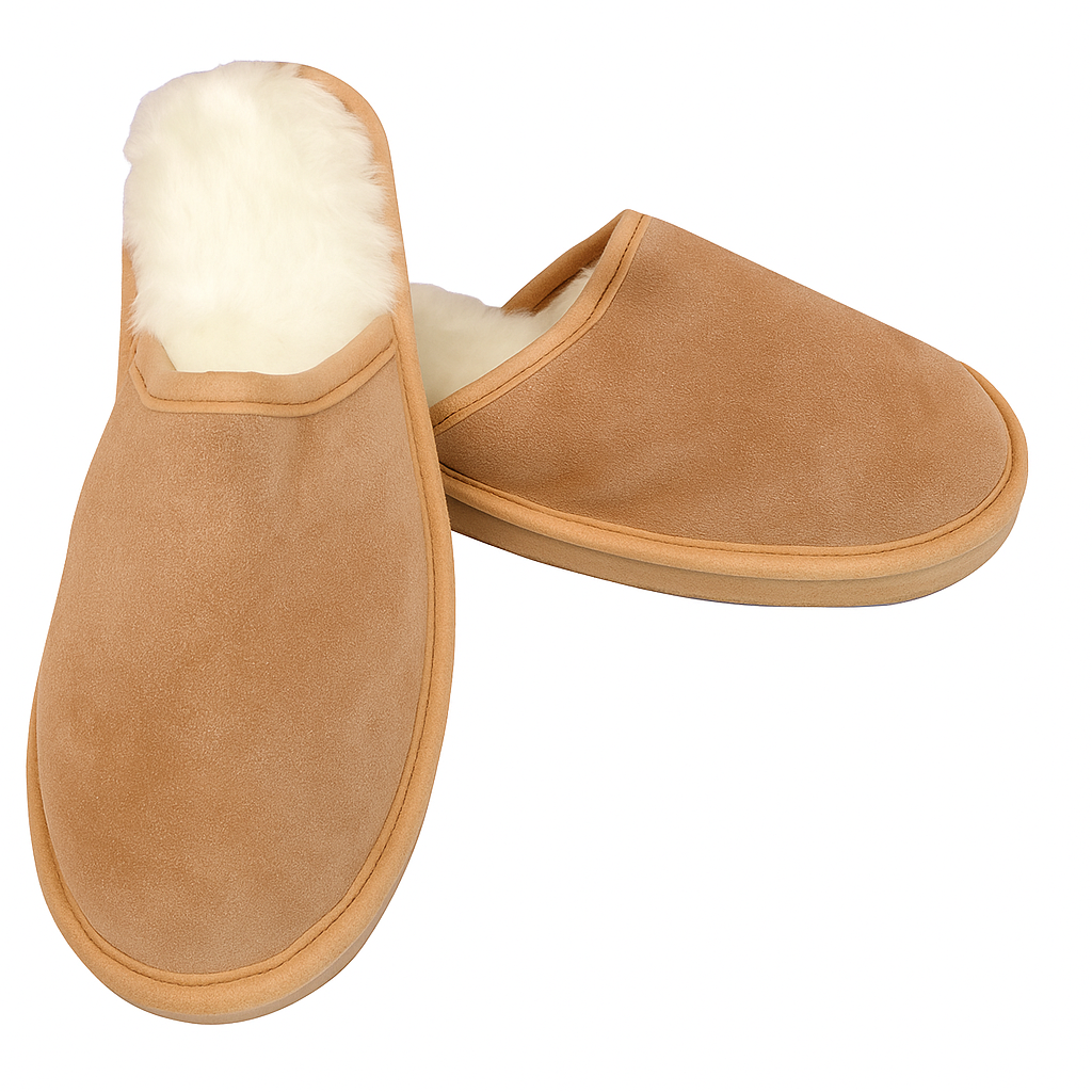 Sheepskin Wool Mens Slippers Scuffs Slip On Winter Ugg Slippers in Chestnut - 10