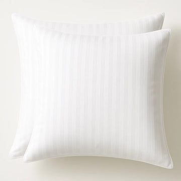 2x 100% Cotton European Pillowcase 400 Thread Count Hotel Quality - Striped White (65x65cm) - 0