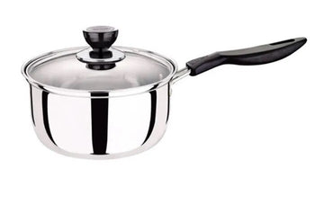 14cm Stainless Steel Milk Pot with Glass Lid Coffee Warmer w Handle - 0